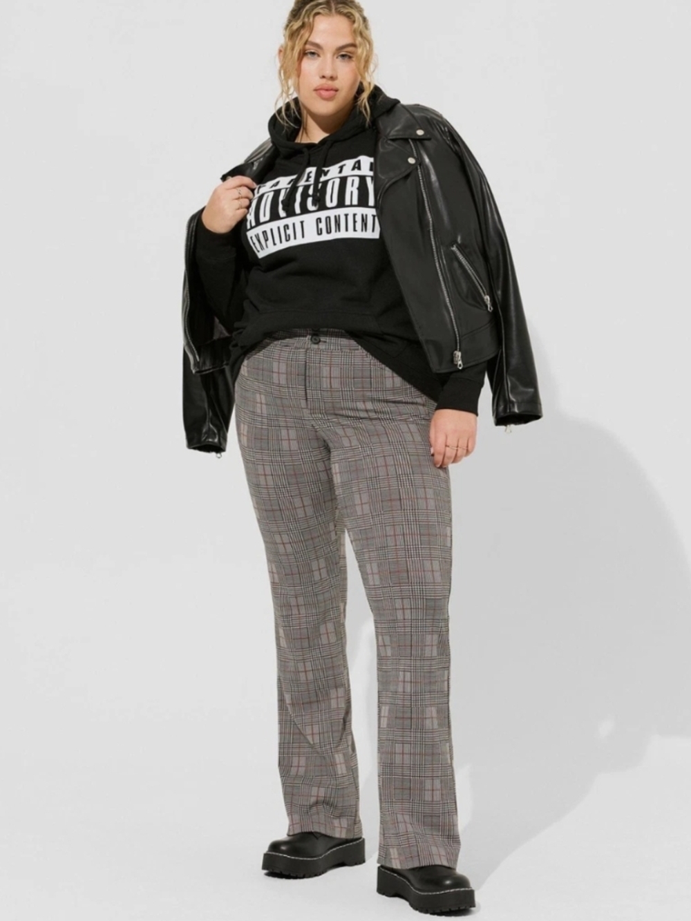 🌺 2/$30 torrid Plaid Boot-Cut Pants in Black and Gray